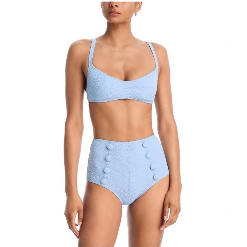 Lisa Marie Fernandez Sea Blue Seersucker Balconette High Waist Bikini 3 US 6-8